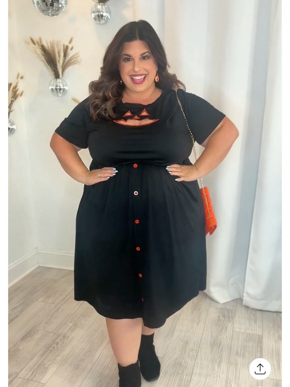 Plus Black Dress with Pumpkin Cut-Out.